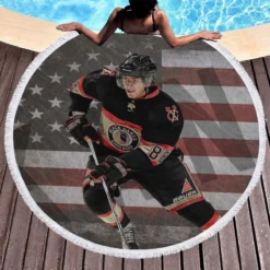 Great Right Winger Patrick Kane Round Beach Towel 1