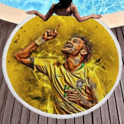 Hardworking Brazil Sports Player Neymar Round Beach Towel 1