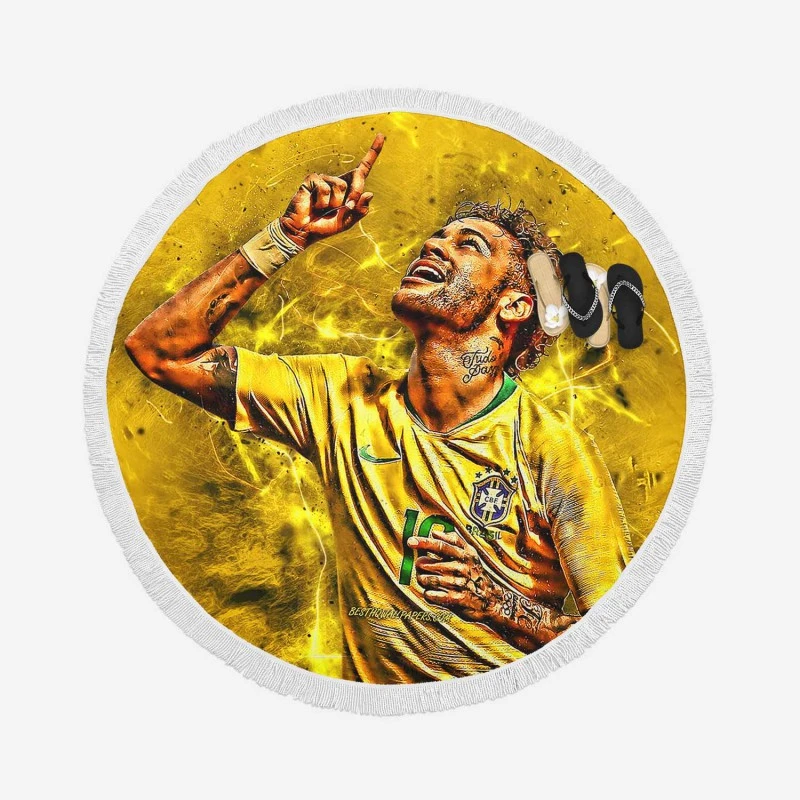 Hardworking Brazil Sports Player Neymar Round Beach Towel