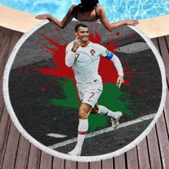 Hardworking Sports Player Cristiano Ronaldo Round Beach Towel 1