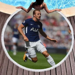 Harry Kane in Blue Jercey Round Beach Towel 1