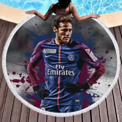 Hearty PSG Footballer Player Neymar Round Beach Towel 1