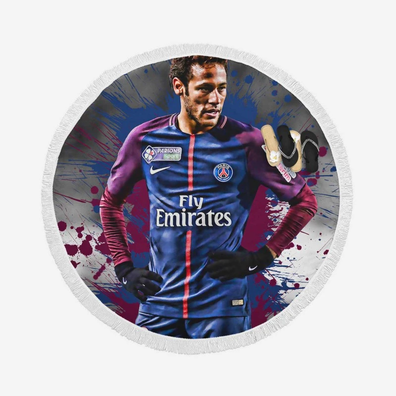 Hearty PSG Footballer Player Neymar Round Beach Towel