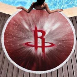 Houston Rockets Famous NBA Basketball Club Logo Round Beach Towel 1