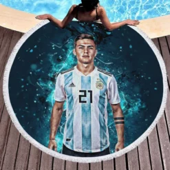 Humble Football Player Paulo Dybala Round Beach Towel 1