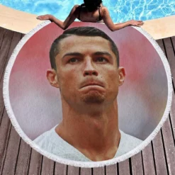 Inspirational Sports Player Cristiano Ronaldo Round Beach Towel 1