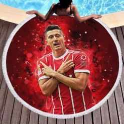 Intercontinental Cup Footballer Robert Lewandowski Round Beach Towel 1