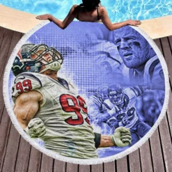 JJ Watt Houston Texans Exciting NFL Football Player Round Beach Towel 1