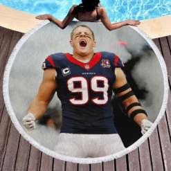 JJ Watt Professional NFL American Football Player Round Beach Towel 1