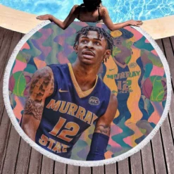 Ja Morant Energetic NBA Basketball Player Round Beach Towel 1