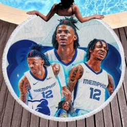 Ja Morant Exciting NBA Basketball Player Round Beach Towel 1