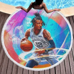 Ja Morant Strong NBA Basketball Player Round Beach Towel 1