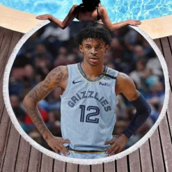 Ja Morant Top Ranked NBA Basketball Player Round Beach Towel 1