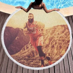 James Harden Energetic NBA Basketball Player Round Beach Towel 1