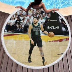 Jayson Tatum Popular NBA Basketball Player Round Beach Towel 1