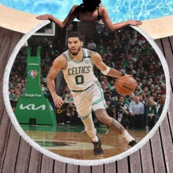 Jayson Tatum Professional NBA Basketball Player Round Beach Towel 1