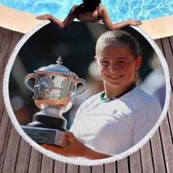 Jelena Ostapenko professional Tennis Player Round Beach Towel 1