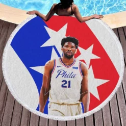 Joel Embiid Professional NBA Basketball Player Round Beach Towel 1