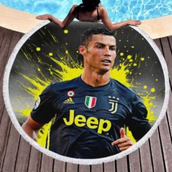 Juve Coppa Italia Sports Player Cristiano Ronaldo Round Beach Towel 1