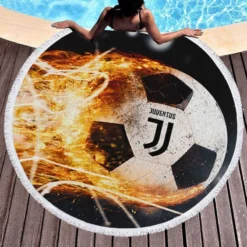 Juve Fire Ball Football Design Logo Round Beach Towel 1