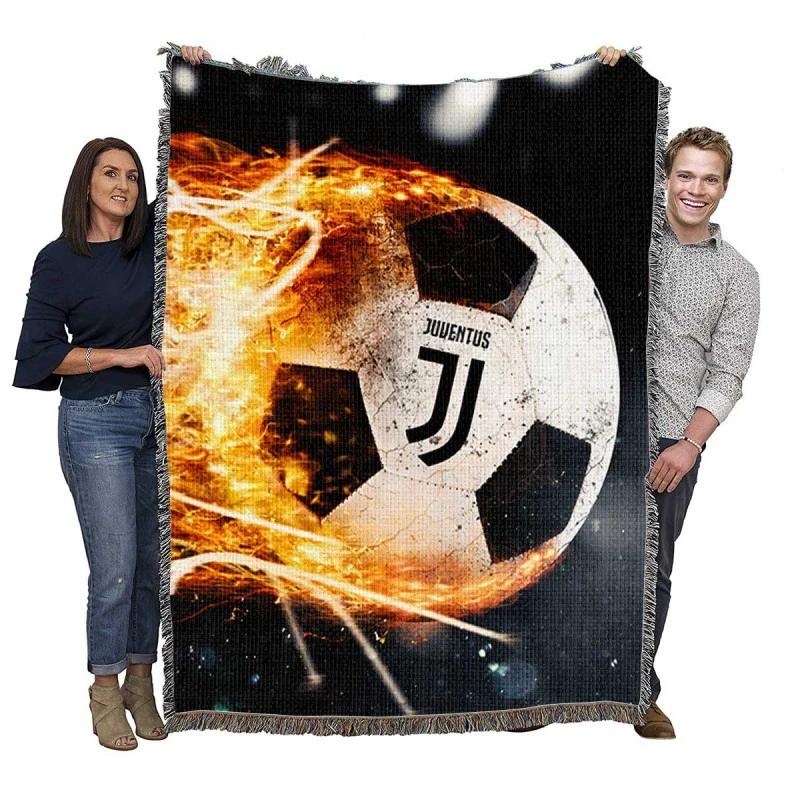 Juve Fire Ball Football Design Logo Woven Blanket