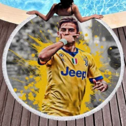 Juve Hulking Soccer Player Paulo Bruno Dybala Round Beach Towel 1