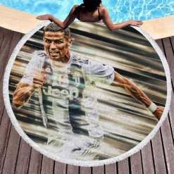 Juventus Portuguese Player Cristiano Ronaldo Round Beach Towel 1