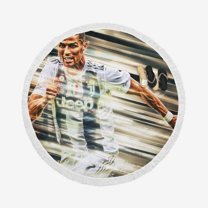 Juventus Portuguese Player Cristiano Ronaldo Round Beach Towel