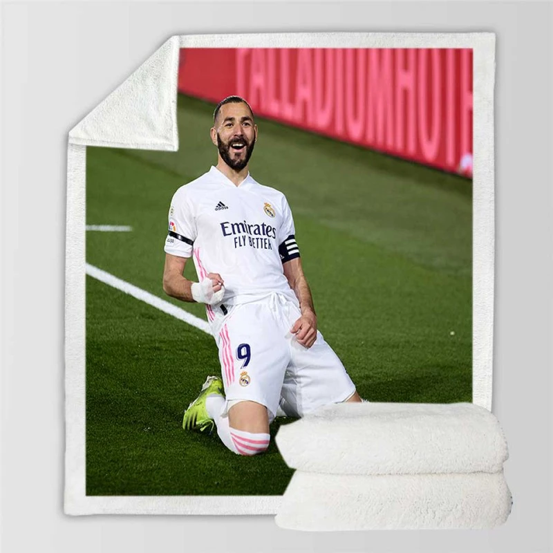 Karim Benzema Encouraging Football Player Sherpa Fleece Blanket