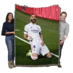 Karim Benzema Encouraging Football Player Woven Blanket