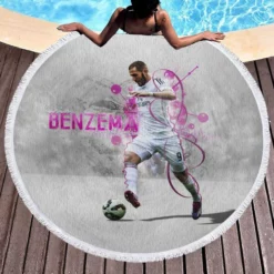 Karim Benzema Energetic Football Player Round Beach Towel 1