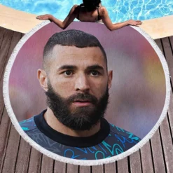 Karim Benzema Fast Football Player Round Beach Towel 1