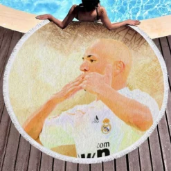 Karim Benzema Focused Football Player Round Beach Towel 1