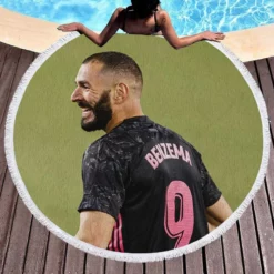 Karim Benzema Football Player in Black Round Beach Towel 1