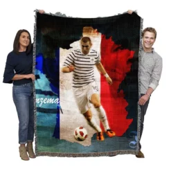 Karim Benzema France Stripe Jersey Football Player Woven Blanket