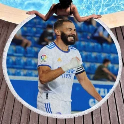 Karim Benzema Real Madrid Captain Sports Player Round Beach Towel 1