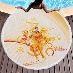 Karim Mostafa Benzema Footballer Player Round Beach Towel 1