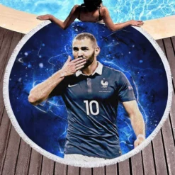 Karim Mostafa Benzema  France Round Beach Towel 1