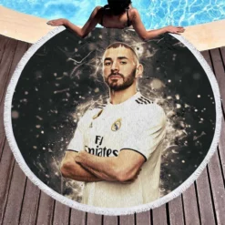 Karim Mostafa Benzema Goal driven Soccer Player Round Beach Towel 1