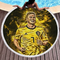 Kevin De Bruyne Excited Belgium Football player Round Beach Towel 1