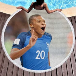 Kylian Mbappe Awarded France Football Player Round Beach Towel 1