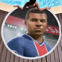 Kylian Mbappe FIFA 21 Game Round Beach Towel 1