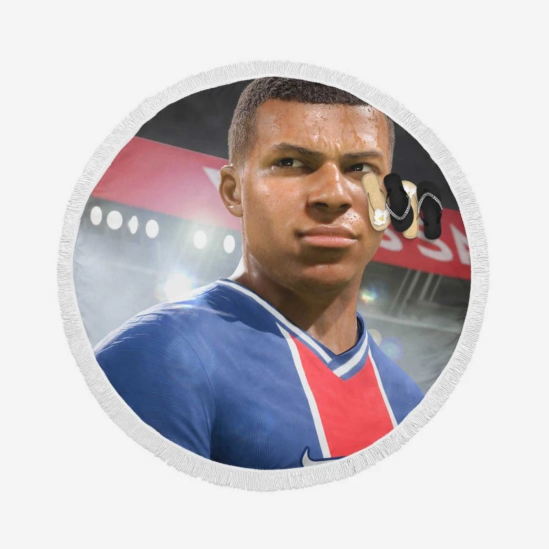 Kylian Mbappe FIFA 21 Game Round Beach Towel