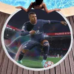 Kylian Mbappe FIFA 22 PlayStation Round Beach Towel 1