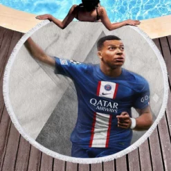 Kylian Mbappe FIFA 23 Soccer Game Round Beach Towel 1