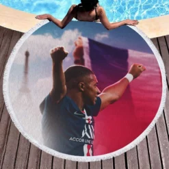 Kylian Mbappe French Professional Football Player Round Beach Towel 1