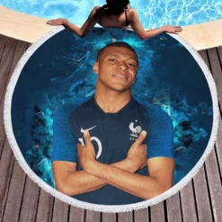 Kylian Mbappe Lottin  France Ligue 1 Football Player Round Beach Towel 1