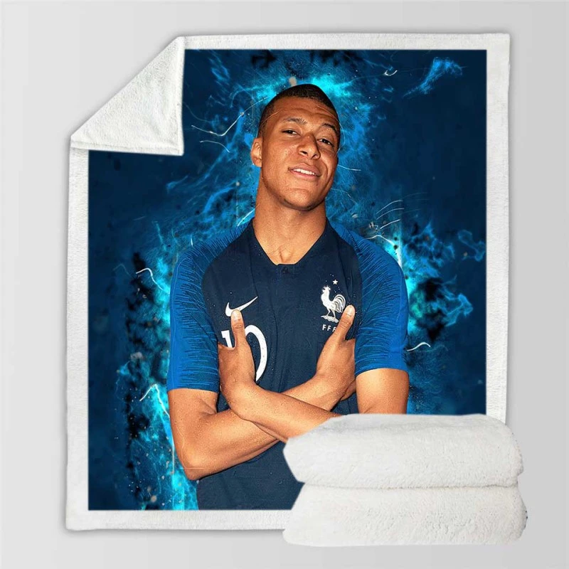 Kylian Mbappe Lottin  France Ligue 1 Football Player Sherpa Fleece Blanket