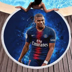 Kylian Mbappe Lottin  PSG Globe Soccer Best Player Round Beach Towel 1