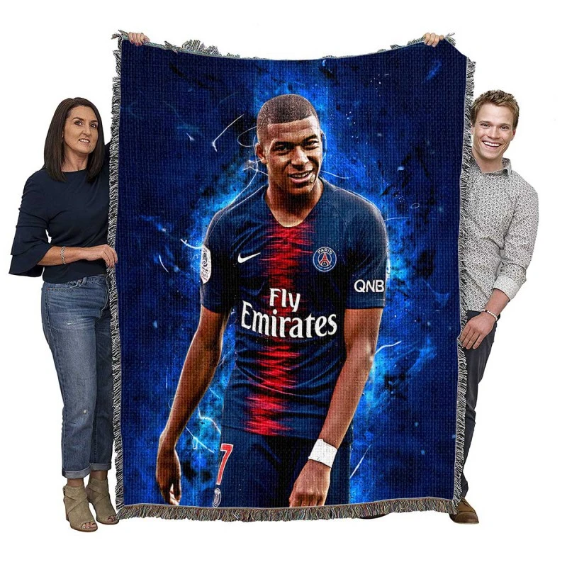 Kylian Mbappe Lottin  PSG Globe Soccer Best Player Woven Blanket